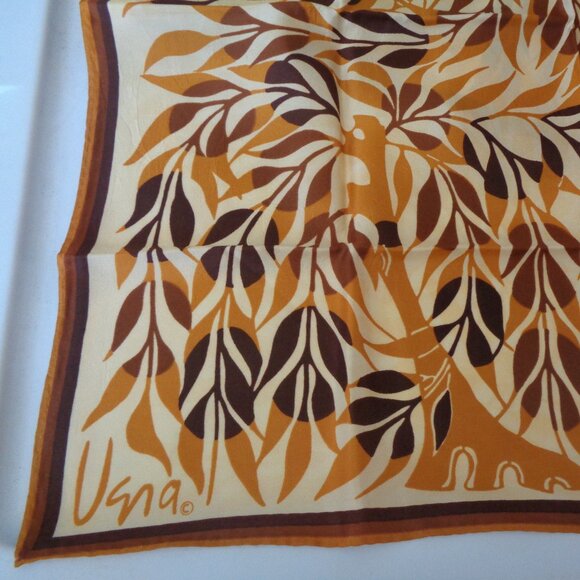 Vera Neumann Brown Yellow Tree Plant Leaf Abstract Design Woman's Scarf - Picture 1 of 2